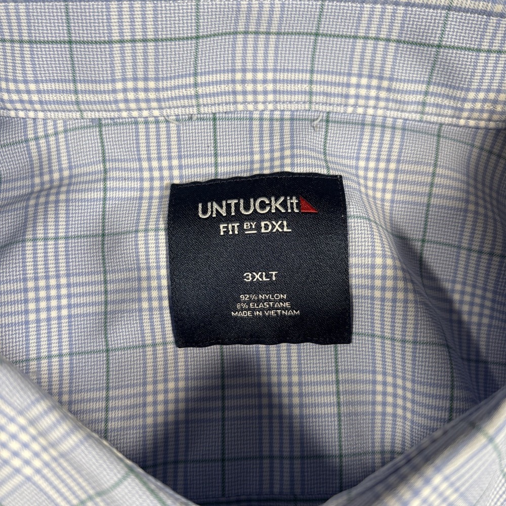 UNTUCKit Shirt Mens 3XLT Tall Blue Green Performance Fit By DXL Stretch - Picture 3 of 8